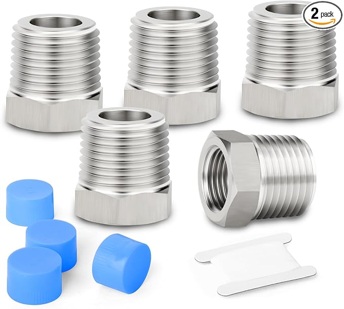 2PCS 304 Stainless Steel Reducer Hex Bushing, 1/2" NPT Male x 1/4" NPT Female, Reducing Pipe Adapter Fitting, for Air/Fuel/Water/Gas/Oil