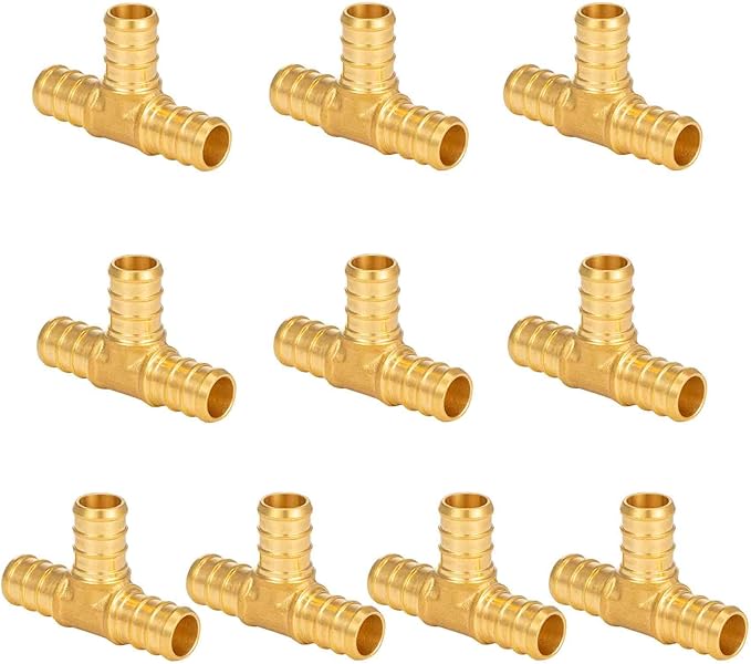 [10 Pieces] Lingmfg Pex Fittings 1/2 Inch Tee, 1/2 Inch Pex F1807 Crimp Brass