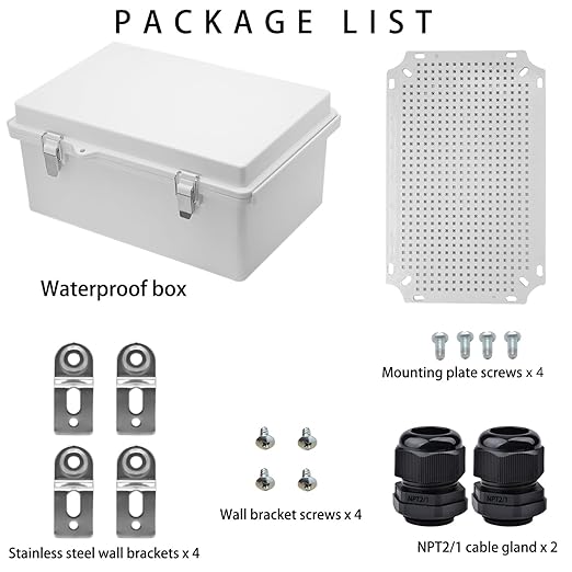 Waterproof Electrical Box Junction Box Weatherproof IP67 ABS Plastic Enclosure Switch Router Project Box Electronics DIY Enclosure with Mounting Plate and Wall Bracket Grey 11.8"x7.9"x5.1"