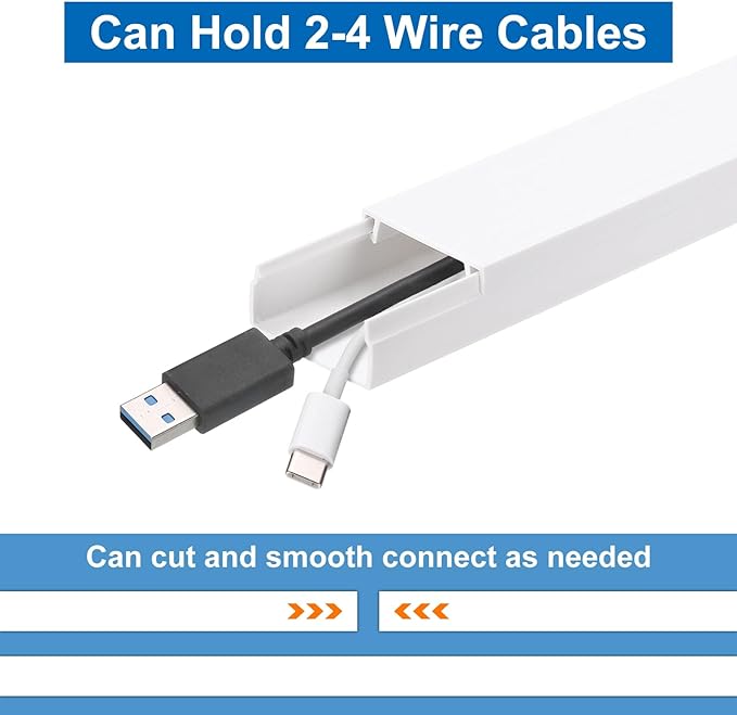 HARFINGTON 4pcs Cord Hider Wall 15inx1.18inx0.6in (LxWxH) PVC Cable Cover Self Adhesive Wire Hider Wall Mounted TV Cable Raceway for Cables Management (60in Total Length),White