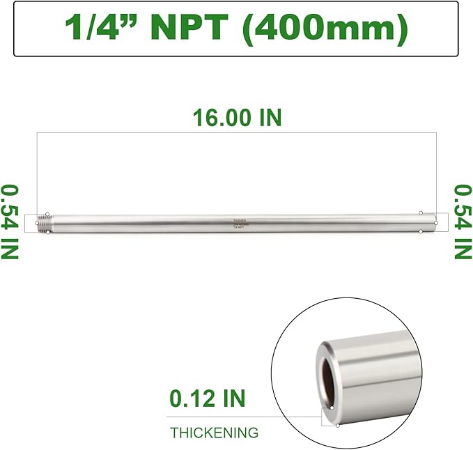 TAISHER 2PCS 304 Stainless Steel Pipe Fittings, 1/4" NPT Male Threaded, 16" Length Weld Nipple Cast Pipe
