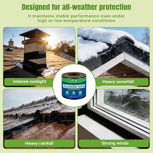 Flashing Tape Waterproof, Window and Door Flash Tape with Acrylic Adhesive, Self-Healing Flexible Roof Flashing Tape, Industrial-Grade All Weather for Building Waterproofing, 4 in x 75 ft