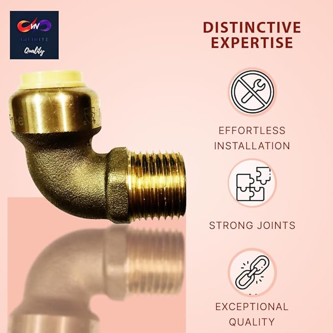Push fit fittings 3/4 Inch x 3/4 Inch - Male NPT Threaded Elbow - Push to Connect Pex Copper CPVC - No Lead Brass (Pack of 5)