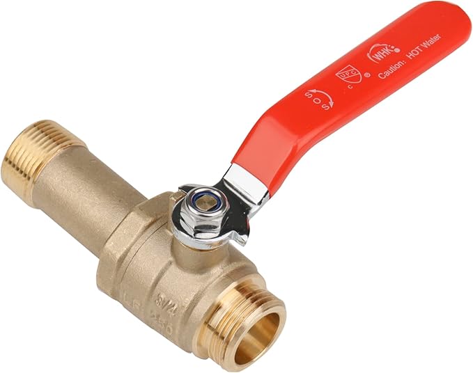 WHK Water Heater Drain Valve 3/4"MIP X 3/4" Male GHT Connection to drain or Flush Hot Water Heater Faster and Easy Big Full Port (Lead-Free Brass,2 Inch Shank with Long Handle,Straight)