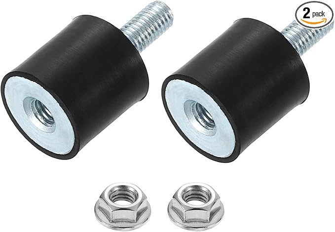 uxcell M8 Rubber Mounts, 2Pcs 25x25mm(DxH) Rubber Cylindrical Anti Vibration Isolator Shock Absorber with Lock Nut for Car Bobbin Generator Air Compressors