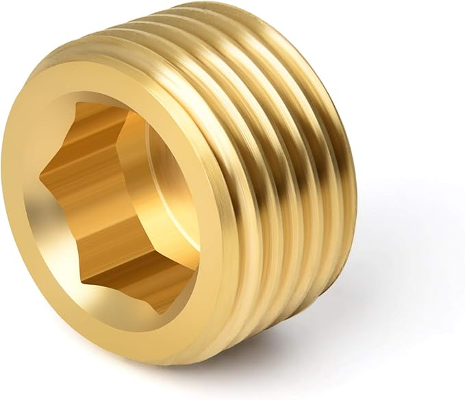 GASHER 20Pcs Brass Pipe Fitting,1/8" 1/4" 3/8" 1/2" NPT Brass Internal Hex Thread Socket Pipe Plug Set
