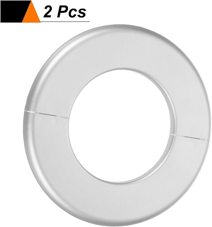 HARFINGTON 2pcs Wall Split Flange 78mm/3.1" Self-Adhesive Plumbing Cover Plates ABS Plastic Round Escutcheon Plate Buckle Design for Water Pipe Bathroom Kitchen Decoration, Silver Tone