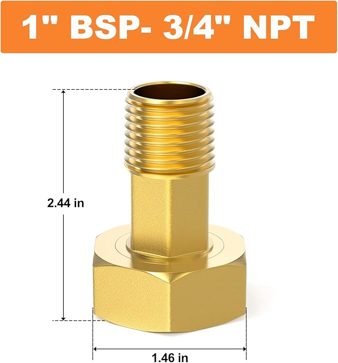 GASHER 2Pcs Brass Water Meter Pipe Fitting，3/4" NPT Male x 1" Female Adapter Pipe Fitting
