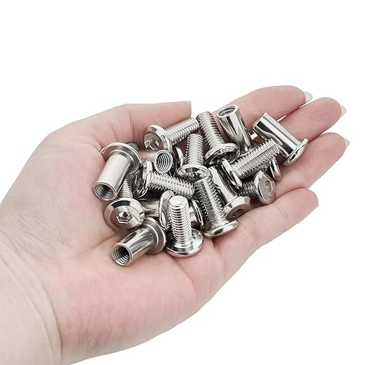 100 PCS Silver M8x20mm Barrel Nuts and Bolts - Suitable for Family DIY Furniture Projects, Dining Set Assembly & Garage Shelf Batch Installs