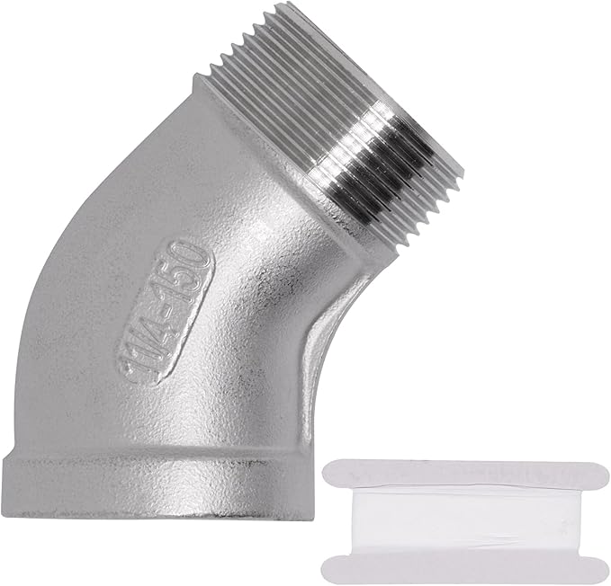 1PCS 304 Stainless Steel 45 Degree Elbow, 1-1/4" NPT Male Pipe to 1-1/4" NPT Female Coupler, Heavy Duty Forged Street Elbow Adapter Pipe Fittings, Class 150