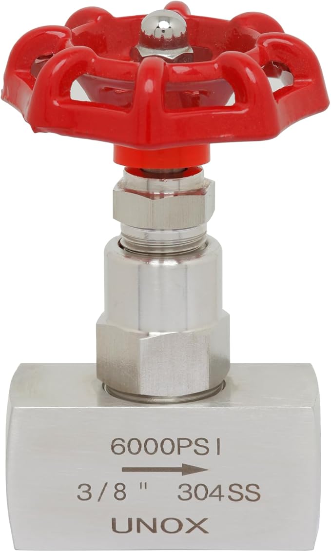 UNOX Stainless Steel 304 Needle Valve 3/8 inch (NPT) - 6000 PSI High Pressure - Straight Flow Control Valve for Water, Gas, and Oil - Heavy Duty Industrial Use