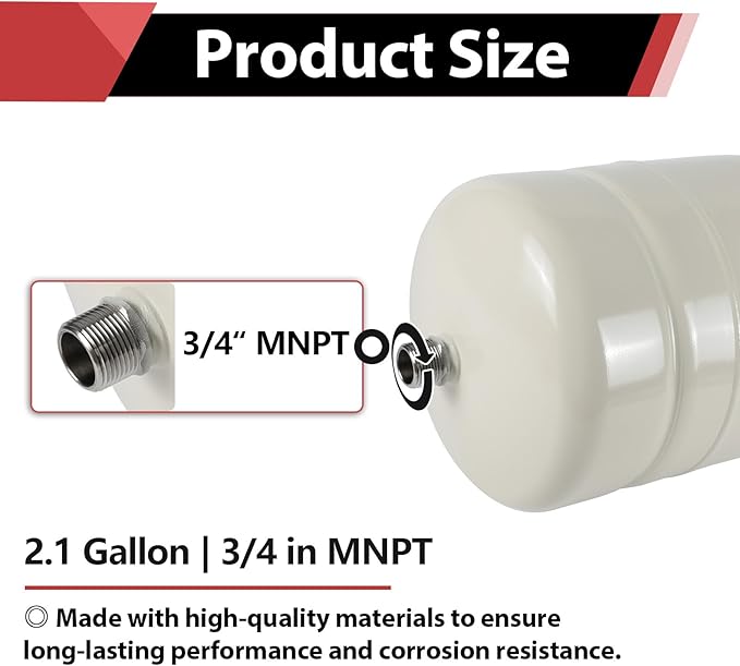 EFIELD Water Heater Expansion Tank, 2.1 Gallon, 3/4 in MNPT Connection, Thermal Pressure Protection, Safe for Potable Water,(TANK001)