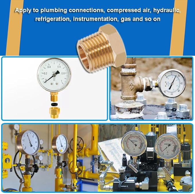 4PCS Heavy Duty Brass Reducer Hex Bushing, 3/4" NPT Male to 3/8" NPT Female, Threaded Reducing Pipe Fitting Adapter, 1200 PSI, Ideal for Plumbing, Fuel Lines, and Pneumatic Systems