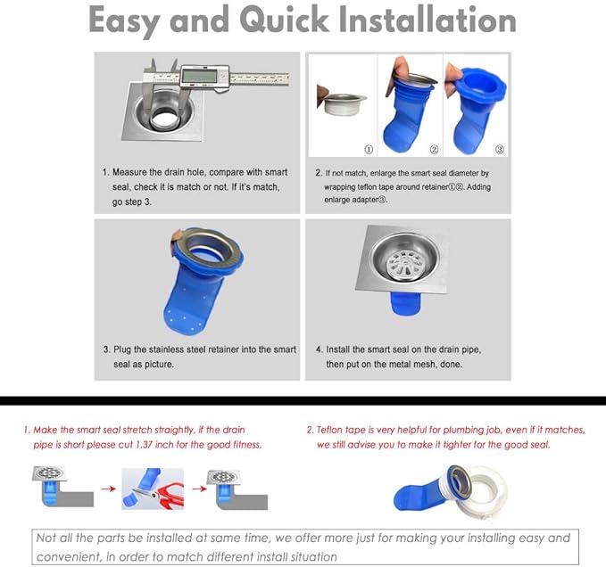 Shower Floor Drain Backflow Preventer, Waterless Trap Seal, One Way Drain Valve Sewer Core (1.72-2 inch, Blue)