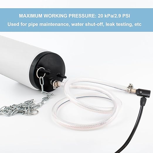 4 Inch Inflatable Pipe Plug Sewer Test Plug, Inflatable Balloon Rubber Plug for Water Pressure Testing, Water Flow Blocking, and Pipe Leak Inspection, with 39.37" Hose and Chain