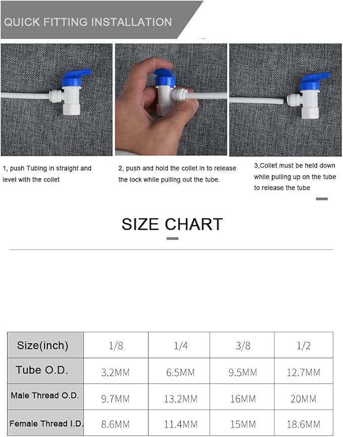 Water Storage Tank Ball Valve 3/8 inch O.D.RO Tubing x 1/4 inch female pipe thread Push-Fit Elbow Shut-Off Valve