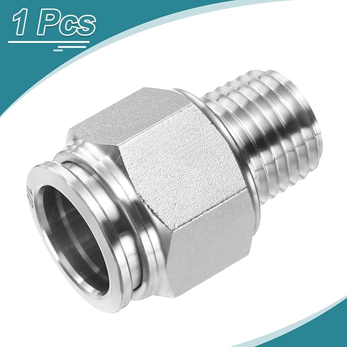 HARFINGTON Push to Connect Fittings 1/2" Tube OD x 1/4" NPT Thread Male Straight Union Fittings 304 Stainless Steel Quick Connect Pneumatic Accessories for Trailers Air Brake System