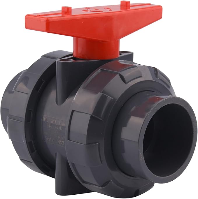 DERNORD 2 Pack PVC True Union Ball Valve with Full Port, EPDM O-Rings, and Reversible PTFE Seats,Rated at 200 PSI (2 inch Socket)