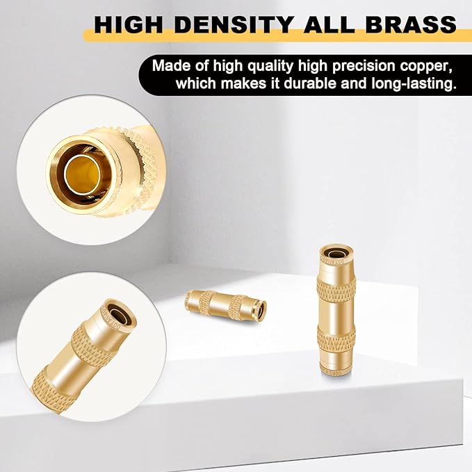 Siptenk 1/4 Air Line Quick Connect Fittings 5PCS, DOT Brass Straight Union 1/4" OD Tube Air Brake Line Push to Connect Fittings for Truck Trailers Industry Air System