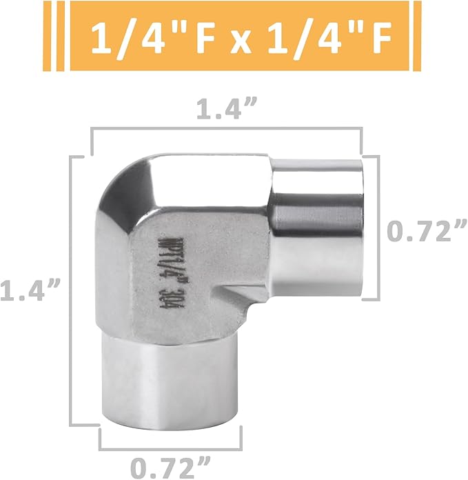 90 Degree Street Elbow - 1/4" NPT Female to 1/4" NPT Female Stainless Steel 304 Heavy Duty Forged Barstock Street Elbow Adapter Pipe Fitting (pack of 2)