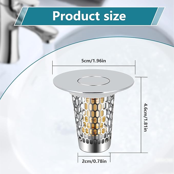 2Pack Bathroom Sink Stopper for 1-1.50in, Universal Drain Filter for US Stainless Steel Floor Drain Filter, Universal Bathroom Sink Drain Pop Up Stopper with Hair Strainer (Silver)