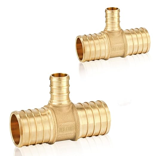 50-Pack HeSun PEX Fittings, 1"x1"x1/2" Pex Tee, Brass Crimp Fitting for ASTM F1807(PEX1807086-50)