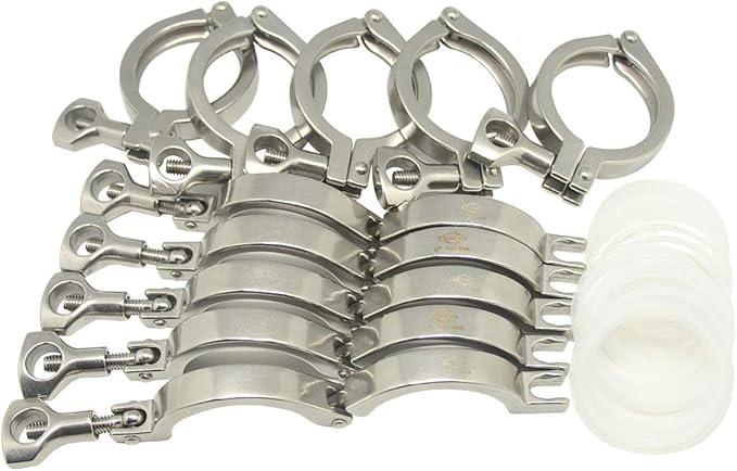 QiiMii Single Pin Heavy Duty 10 Pcs Tri Clamps with Wing Nut Ferrule TC 2 Inch Stainless Steel 304 Sanitary Fittings with Silicone Gasket