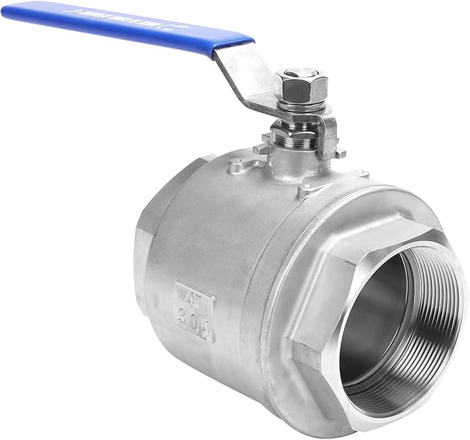 DERNORD Full Port Ball Valve Stainless Steel 304 Heavy Duty for Water, Oil, and Gas with Blue Locking Handles (4" NPT)