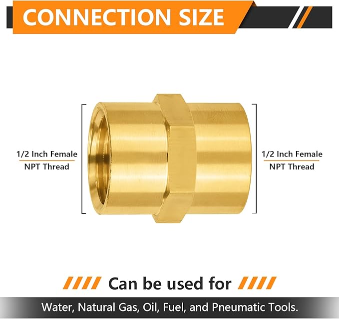 20-PCs HeSun Brass Pipe Fitting, 1/2" NPT Female x 1/2" NPT Female Hex Pipe Adapter