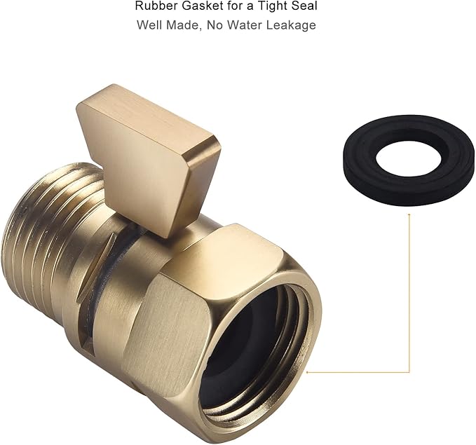 Brushed Gold Shower Head Shut Off Valve, 1/2" NPT Flow Control Valve, Brass Water Pressure Regulator