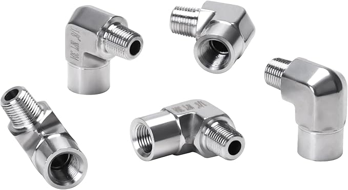90 Degree Street Elbow - 1/8" NPT Male to 1/8" NPT Female Stainless Steel 304 Heavy Duty Forged Barstock Street Elbow Adapter Pipe Fitting (pack of 5)