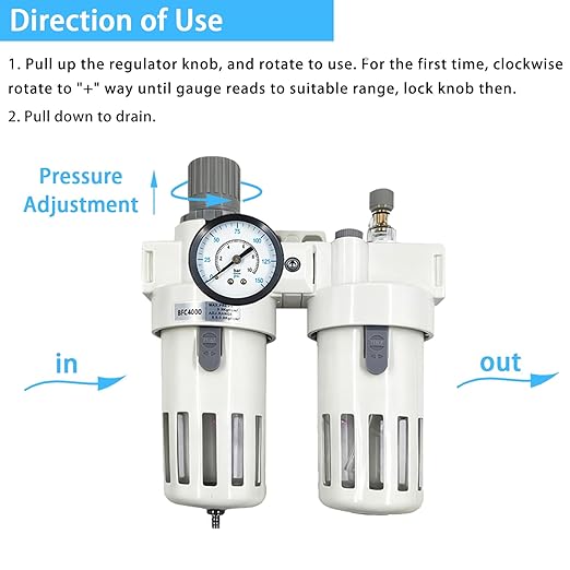 XingNEeng 1/2" NPT Compressed Air Filter Regulator Lubricator (FRL) Unit, Double Water/Oil Trap Separator, Gauge(0-150 psi), Semi-Auto Drain Air Compressor Water Separator, Poly Bowl, Metal Bracket