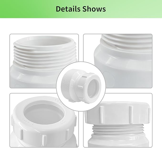 LESSO 2pack 1-1/2" Hub x 1-1/4" Slip PVC P-Trap Adapter fot kitchen sink drain kit