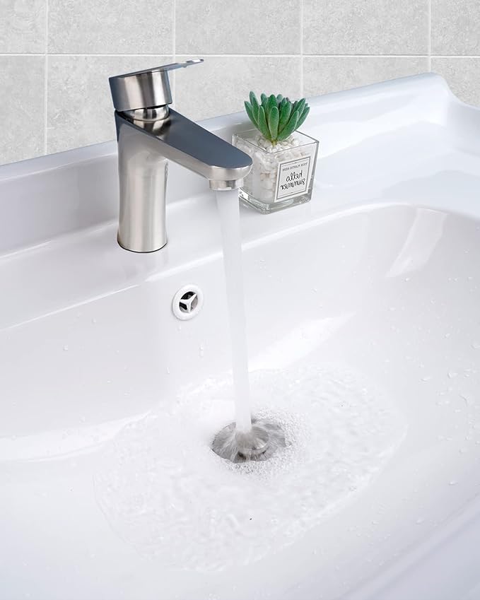 Hibbent 2 Pack All Metal Universal Bathroom Sink Stopper for 1.1''~2.3'' Basin, Pop Up Sink Drain Strainer, Brass Core Push Type Stopper, Stainless Steel Anti Clogging Drain Filter, Brushed Nickel