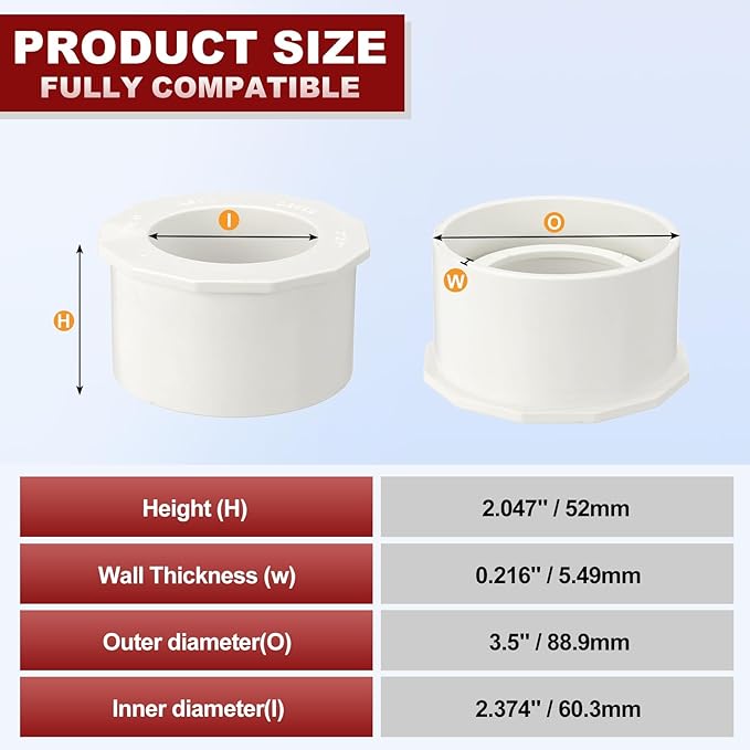 1Pcs 3" x 2" PVC Reducer Bushing Fitting, SCH40 (Socket x Socket) Furniture Grade PVC Pipe Fitting, Reducer Bush Adapter for Home Sewer Plumbing, Industrial, Pipe Connection, White