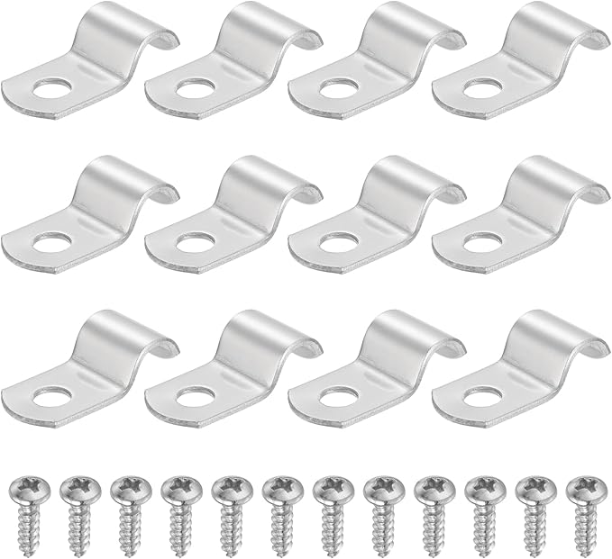 uxcell 12Pcs 8mm(5/16") One Hole Rigid Pipe Strap, 304 Stainless Steel Conduit Clamp Thicken U Bracket Heavy Duty Pipe Clamp with Self-Tapping Screws for Fixing Tube Cable, Silver