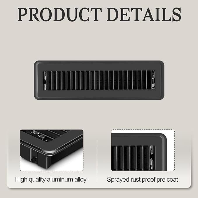 12 PCS Floor Vents Floor Registers 2x10 inch, Heavy Duty Metal Heat Air Vent Covers 2 X 10 with Rust Proof Finish for Home Office Wall Floor Registers Grilles & Vents (12, Black, 2x10 Inches)