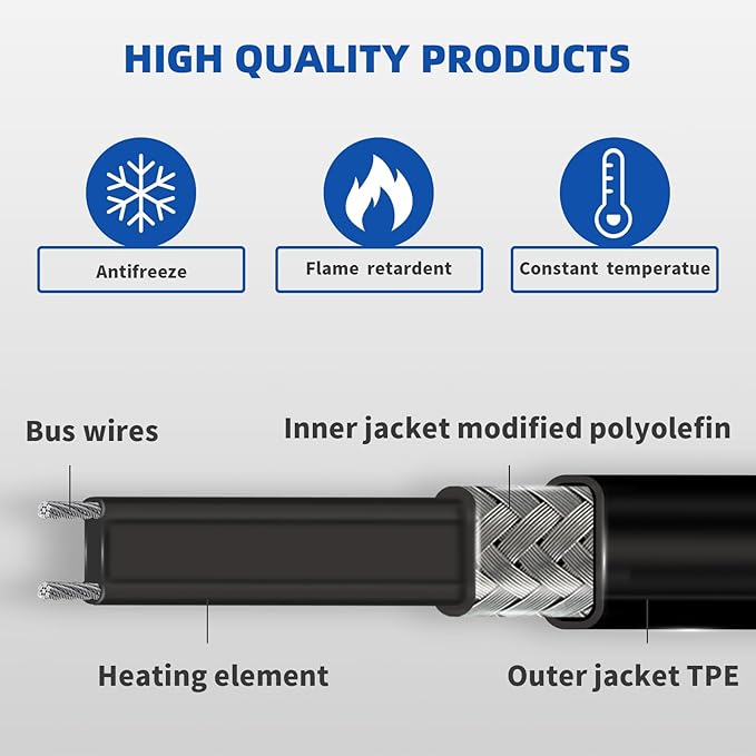 12FT Heat Cable for Water Pipes, Prevent Freezing & Easy Installation, Water Pipe Heat Cable With Thermostat Self-Regulating, Pipe Heating Trace System 120 V