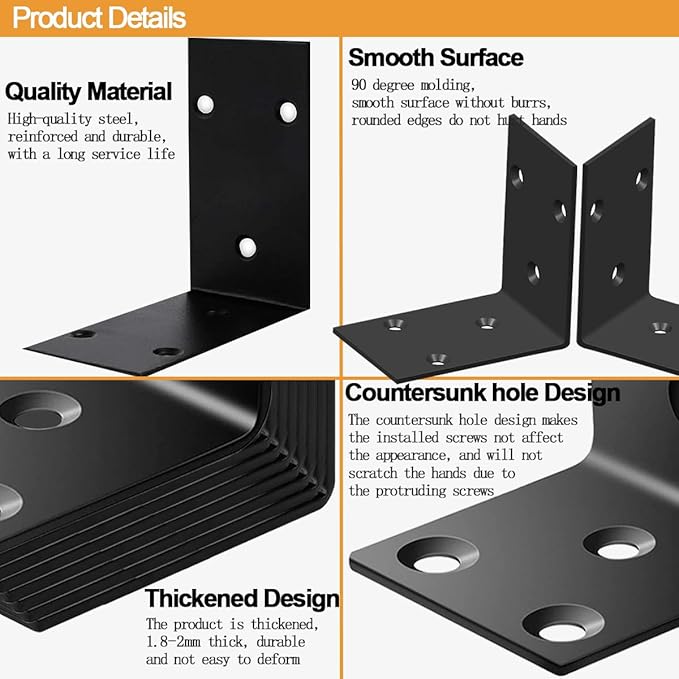 AYSUM 16 Pack 3.3" x 3.3" Stainless Steel Corner Bracket, Heavy Duty L Bracket, Shelf Brackets Joint Angle Bracket for Shelves, Furniture Cabinet Bookshelf with Screws