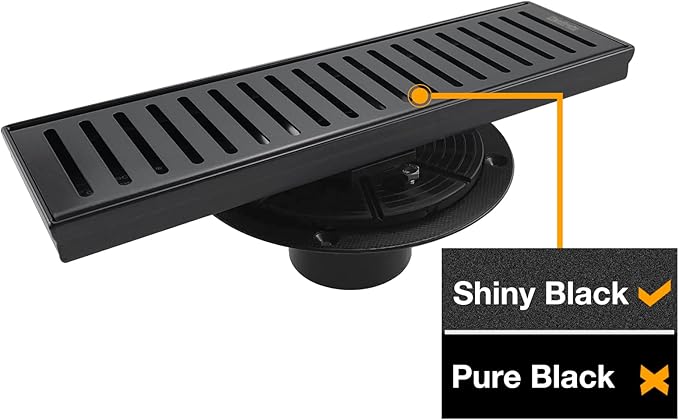 Neodrain 12-Inch Linear Shower Drain with Removable Capsule Pattern Grate, Black Color with Shower Drain Base,304 Stainless Steel Shower Floor Drain, with Hair Strainer
