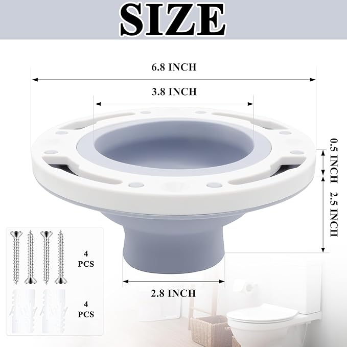 Toilet Flange Repair Kit Fits for 4 Inch 5 Inch or Special 3 Inch Drain Pipe, Universal Toilet Flange for Toilet Repair and Installation, Perfect Seal No More Leaks (Gray)