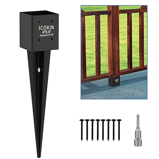 1 Pack 4x4 Fence Post Anchor Ground Spike – Heavy Duty 32" Metal Post Base (Fit 3.6"x3.6") Black Powder-Coated for Mailbox, Deck, Fence, Railing