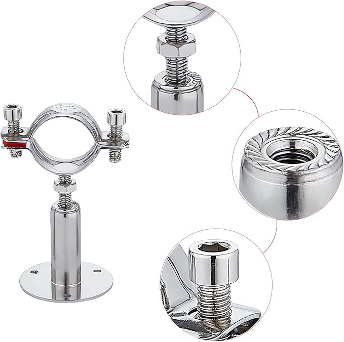 2PCS Wall Mount Ceiling Mount Pipe 304 Stainless Steel Pipe Supports Pipe Standoff Adjustable Height 30-60mm（1.18"-2.36"） for OD Pipe 25-27mm(0.98-1.06in)