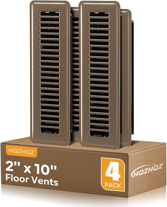 Floor Register 2x10, 4 Pack Floor Vent Covers for Home Floor Heavy Duty Steel Walkable Floor Vents Air Vent Covers for Sidewall and Floor, Brown