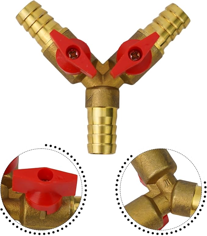 3-Way Brass Shut-Off Ball Valve for Fuel, Air, Water, and Gas, 12mm Hose Y-Style Pneumatic Plumbing Fitting