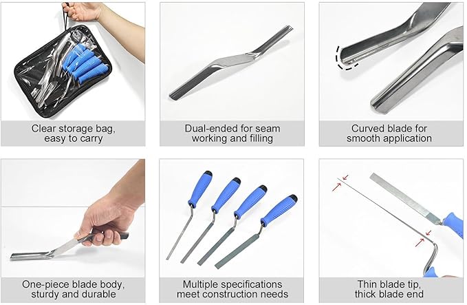 Luqeeg 7Pcs Masonry Trowel Set, Stainless Steel Brick Trowel and Double End Corner Hand Float Kit for Tile Grouting, Pointing Repair, Trimming Narrow Brick Joints, Joint Cleaning