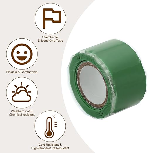 PATIKIL Grip Tape for Handles 1" x5ft, 2 Roll Self-Fusing Silicone Tape for Bike Handles Pull Up Bars Gym Equipment Plumb/Hose/Pipe Leaks Emergency Green