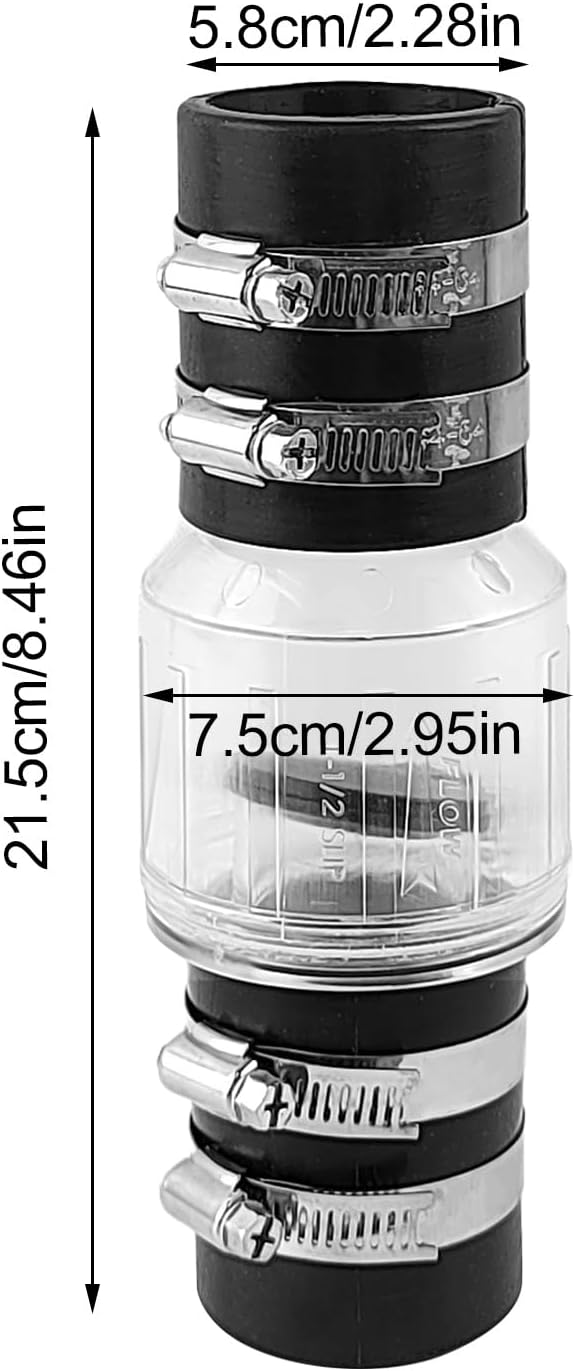 Sump Pump Check Valve 1-1/2 inch, Spring Loaded Flapper Check Valve with 4 Metal Clips, for Sewage Backflow Prevention, Quiet Check Valve for Sump Pump