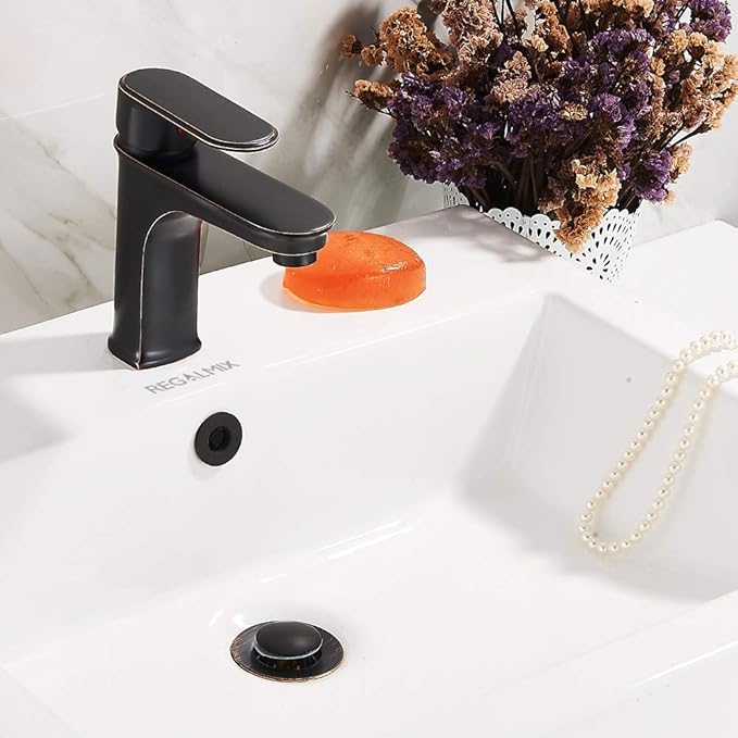 Oil Rubbed Bronze Pop UP Drain, Bathroom Vessel Lavatory Vanity Faucet Sink Stopper, Built-in Anti-Clogging Strainer, Fits Standard Drain Hole(1-1/2" to 1-3/4"),Without Overflow R085C-ORB…