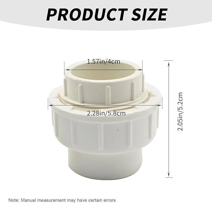 4 Pcs 1" White PVC Union Pipe Fitting (Socket x Socket), PVC Slip Union Adapter Coupling Schedule 40 EPDM O-Ring, Coupling Pipe Fitting